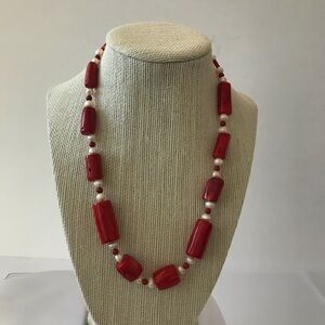 Pearl‎ & red fashion necklace statement piece